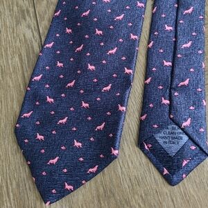 NWOT Brioni Blue Silk Tie With Pink Seals And Fishes